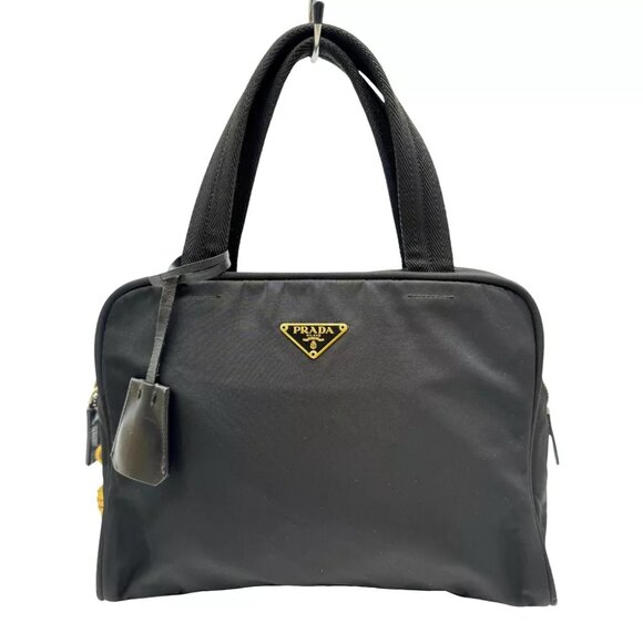 PRADA Tessuto Gold Hardware Hand Bag Black Nylon - Picture 1 of 12